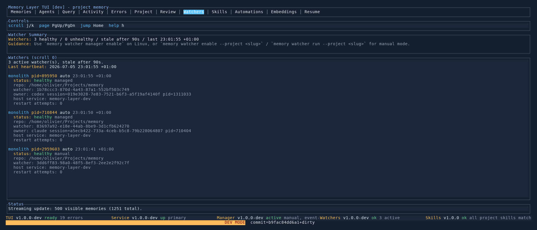 Memory Layer TUI Watchers tab